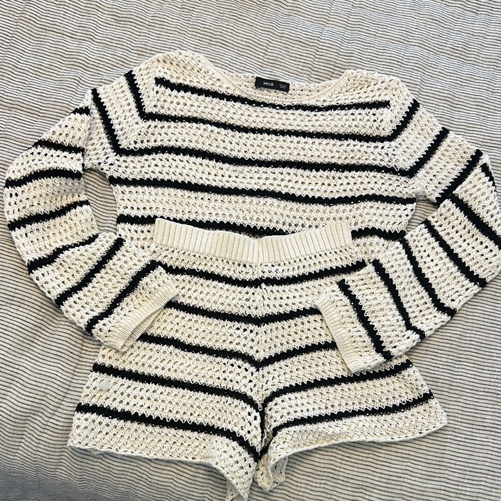 Mango Black and White Striped Knit Sweater Set